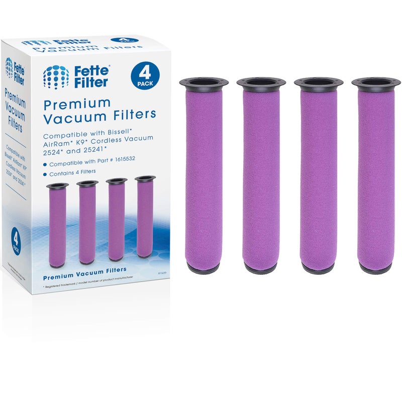 Fette Filter - Vacuum Filter Compatible with Bissell AirRam K9 Cordless Vacuum 2524 and 25241. Compare to Part #1615532 &1611215 Pack of 4 - Image 1